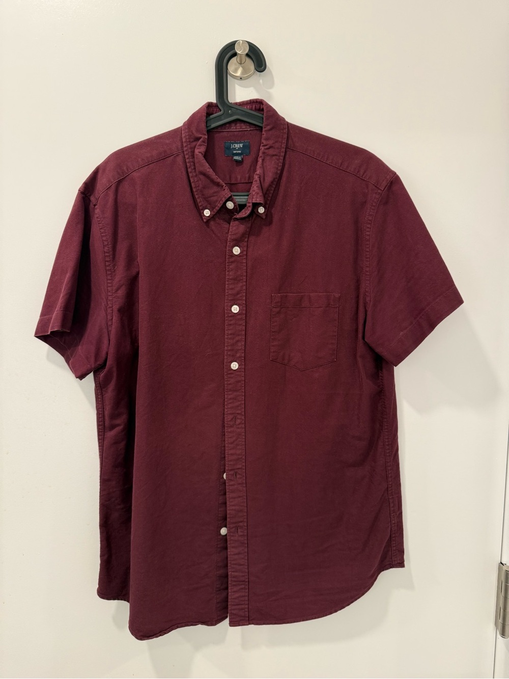 J. Crew Short Sleeve Button-Down Shirt in Burgundy